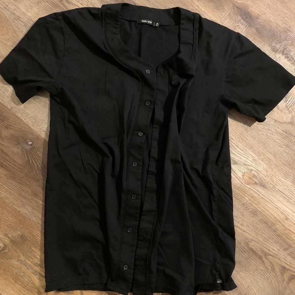 Black Button-up Oversized Baseball tee